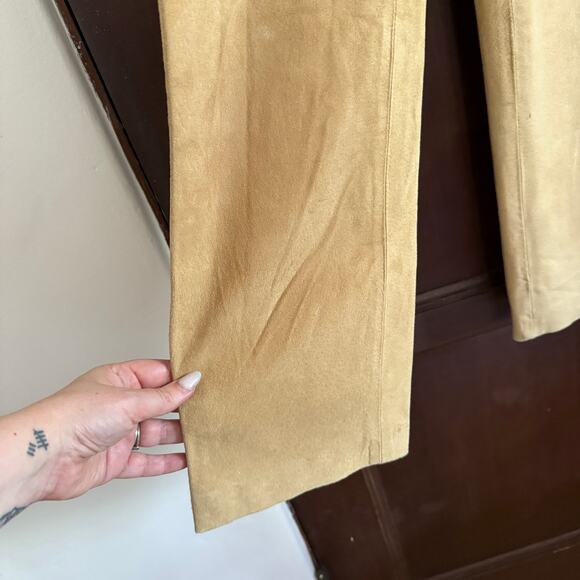 90s Vintage I.N.C | Camel Tan Suede High Rise Straight Leg Pants Leather Size 6 - Picture 3 of 6